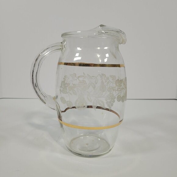 Vintage Bartlett Collins Juice Set Glass Pitcher 4 Glasses Golden Fruit Pattern - Picture 3 of 8